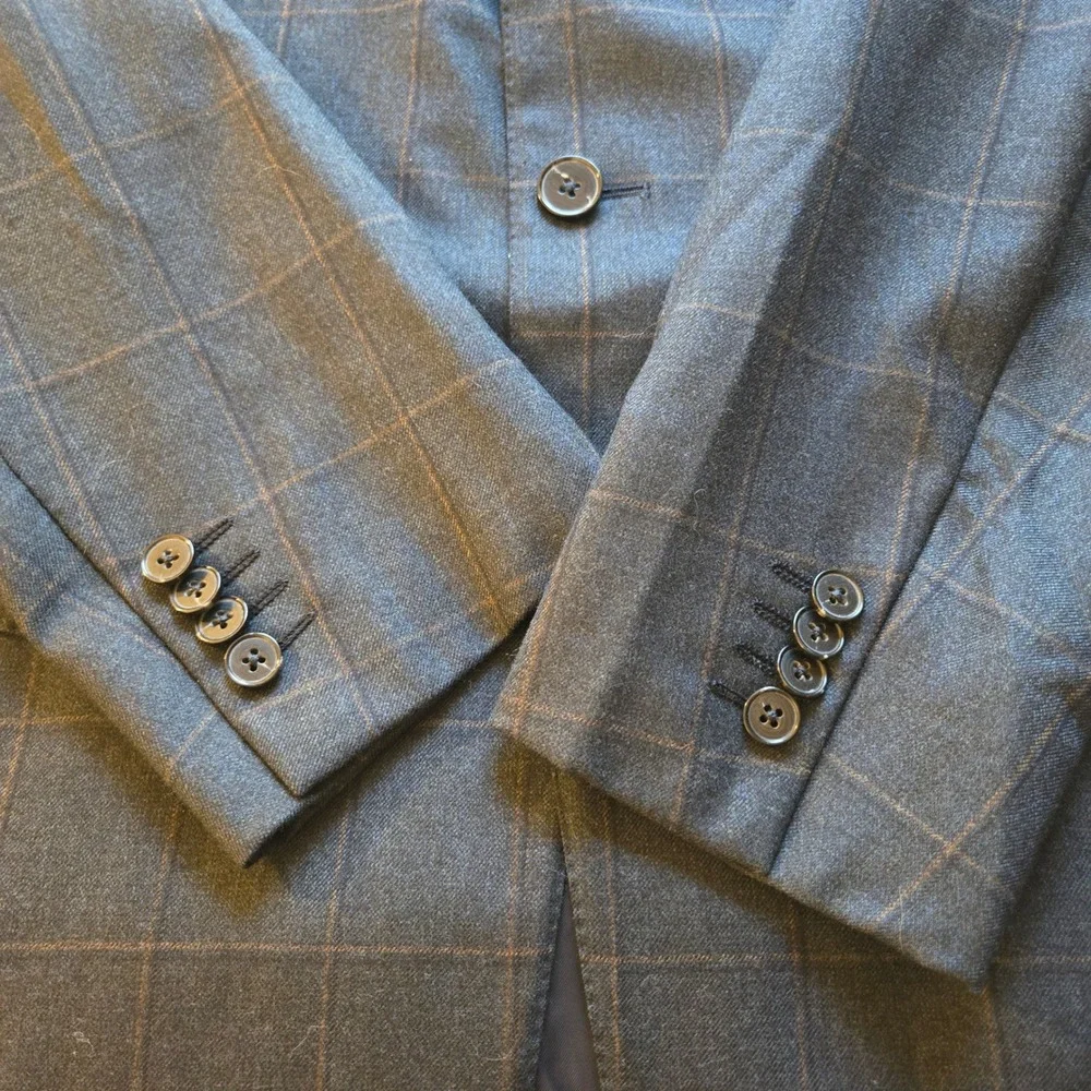 Ermenegildo Zegna Trofeo Wool Windowpane Jacket Blazer  Switzerland 54L‎ *READ*